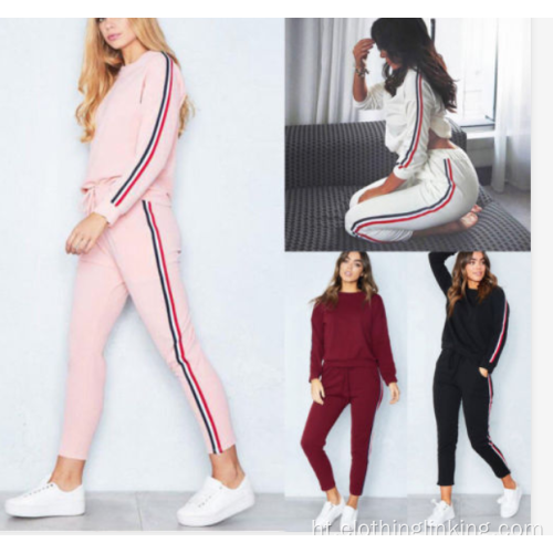 Rekòt Chemiz Top ak pantalon Fikse Bodycon Jumpsuit